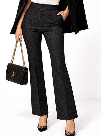 Dolce & Gabbana Black Floral Brocade High-Waisted Pants