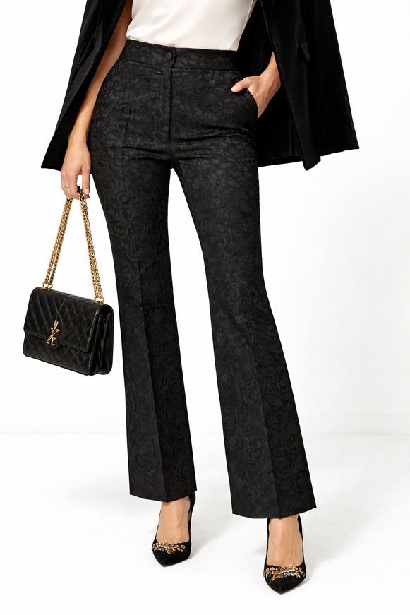 Dolce & Gabbana Black Floral Brocade High-Waisted Pants