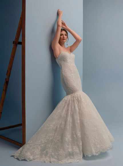 Lazaro Dale Beaded Lace Mermaid Wedding Gown