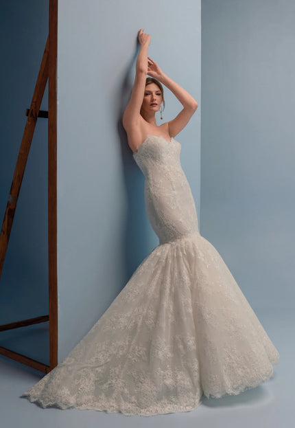 Lazaro Dale Beaded Lace Mermaid Wedding Gown