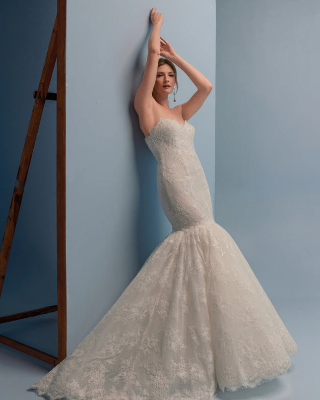 Lazaro Dale Beaded Lace Mermaid Wedding Gown
