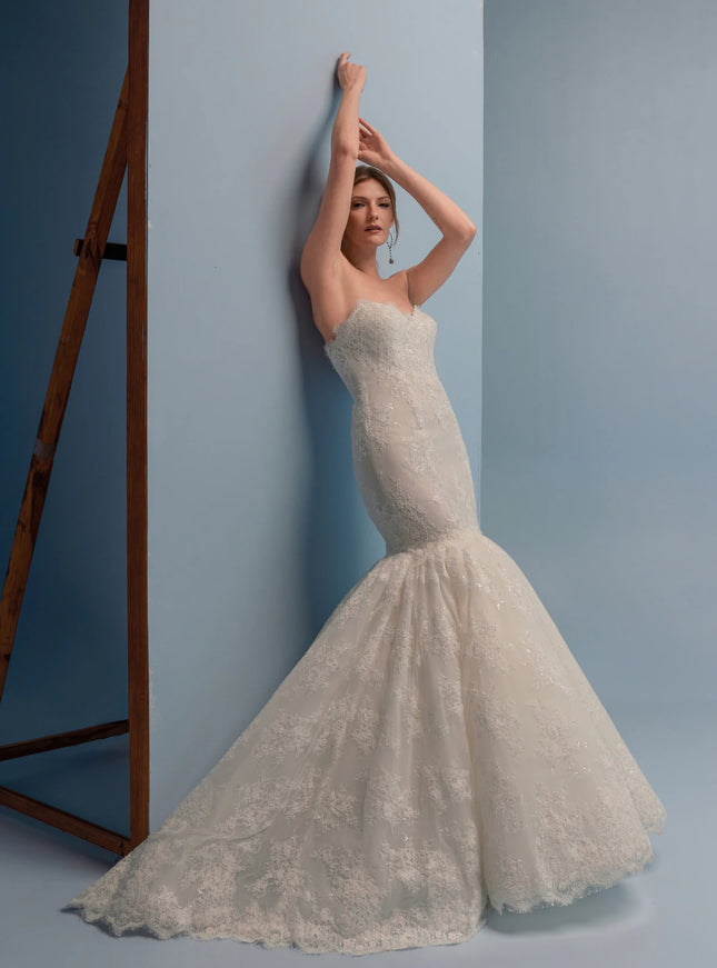 Lazaro Dale Beaded Lace Mermaid Wedding Gown