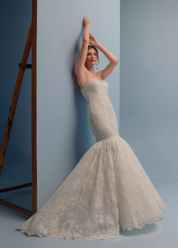 Lazaro Dale Beaded Lace Mermaid Wedding Gown