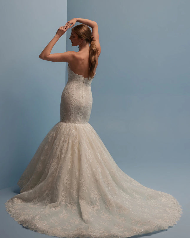 Lazaro Dale Beaded Lace Mermaid Wedding Gown