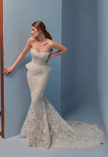 Lazaro Darby Alençon Lace Trumpet Wedding Gown