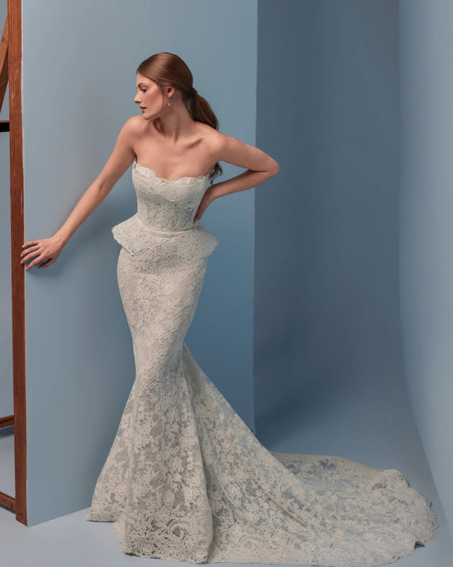 Lazaro Darby Alençon Lace Trumpet Wedding Gown