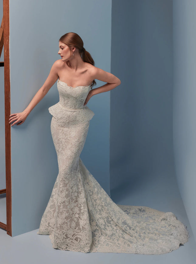 Lazaro Darby Alençon Lace Trumpet Wedding Gown