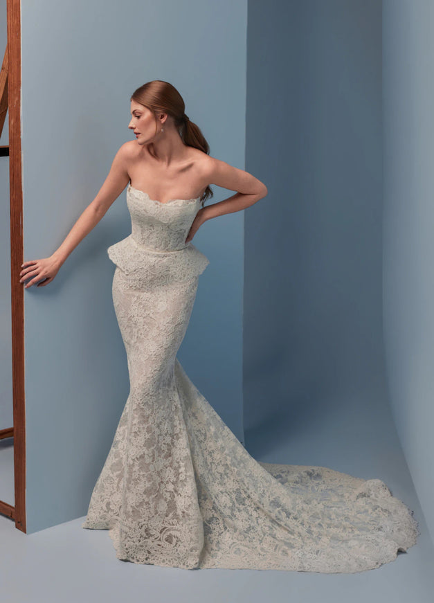 Lazaro Darby Alençon Lace Trumpet Wedding Gown