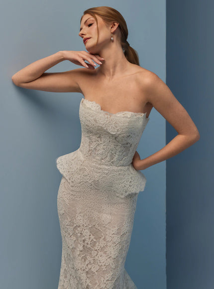 Lazaro Darby Alençon Lace Trumpet Wedding Gown