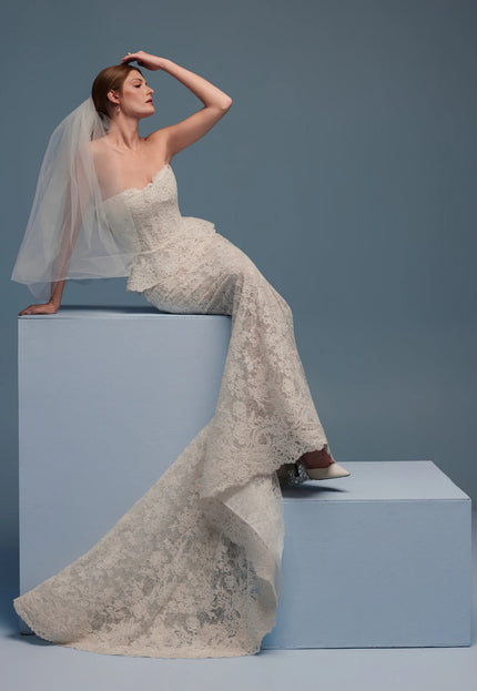 Lazaro Darby Alençon Lace Trumpet Wedding Gown