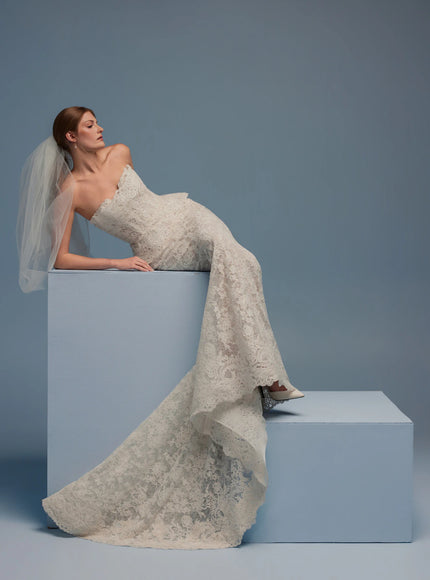 Lazaro Darby Alençon Lace Trumpet Wedding Gown