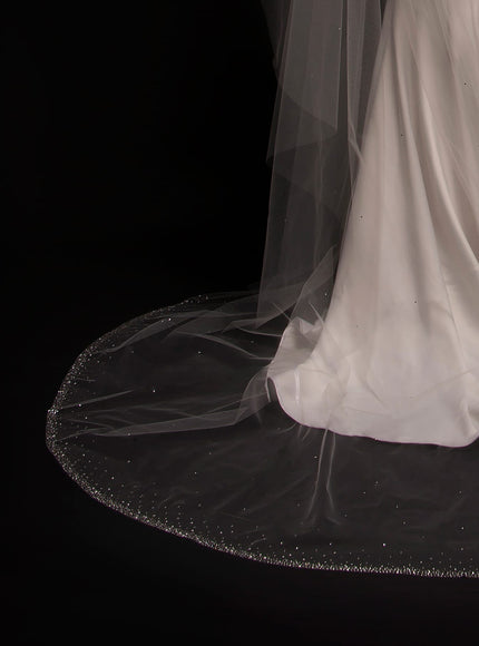 Dazzle Encrusted Crystal Train Cathedral Veil