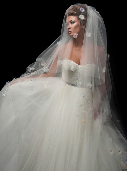 Delilah Two-Tier Handkerchief Waltz Multi-Color Floral Veil