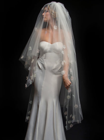 Delilah Two-Tier Handkerchief Waltz Multi-Color Floral Veil