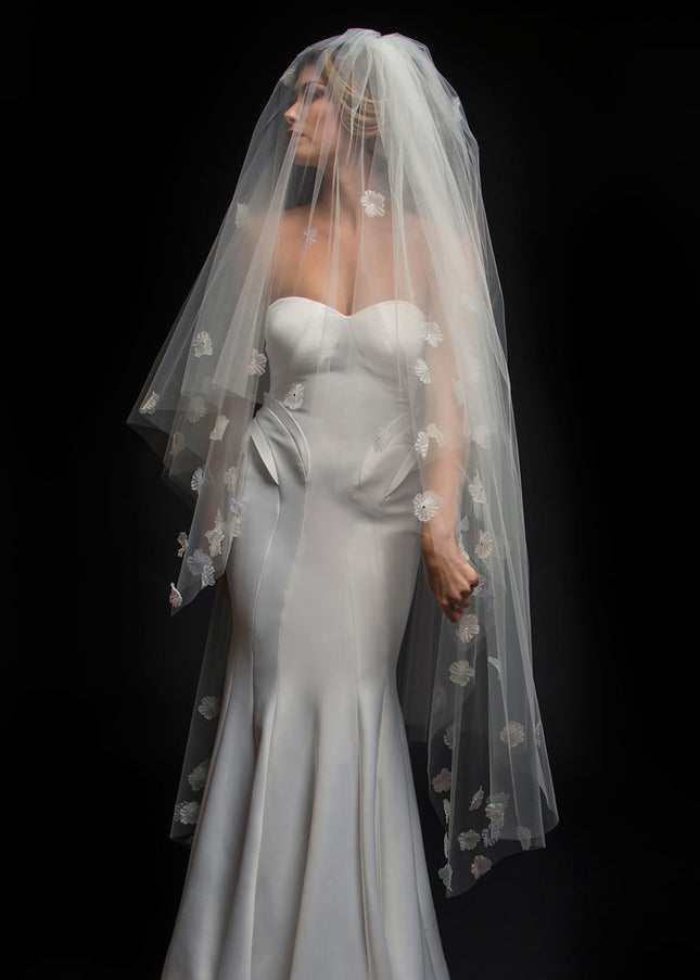 Delilah Two-Tier Handkerchief Waltz Multi-Color Floral Veil