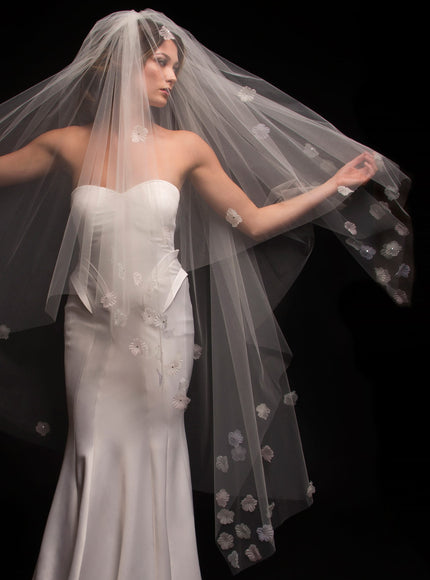 Delilah Two-Tier Handkerchief Waltz Multi-Color Floral Veil