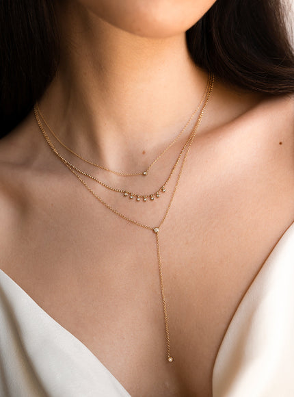 Zoe Lev 14K Gold Bezel Diamond Lariat Necklace