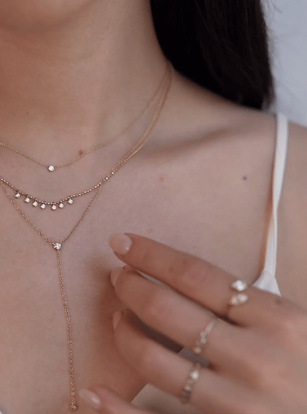 Zoe Lev 14K Gold Bezel Diamond Lariat Necklace