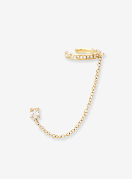 Zoe Lev Diamond Ear Cuff with Diamond Stud Chain
