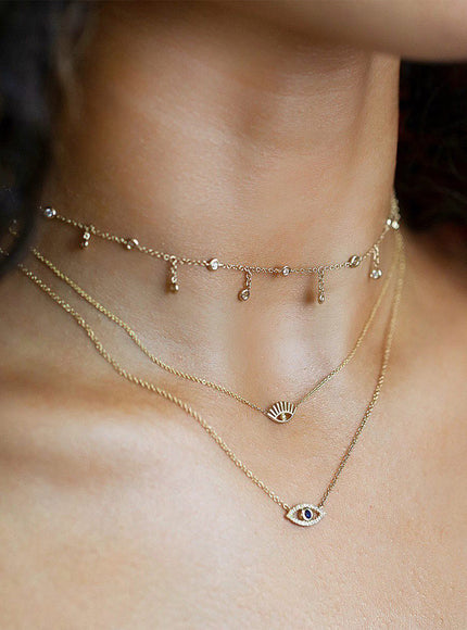 Zoe Lev Diamond and Sapphire Evil Eye Necklace