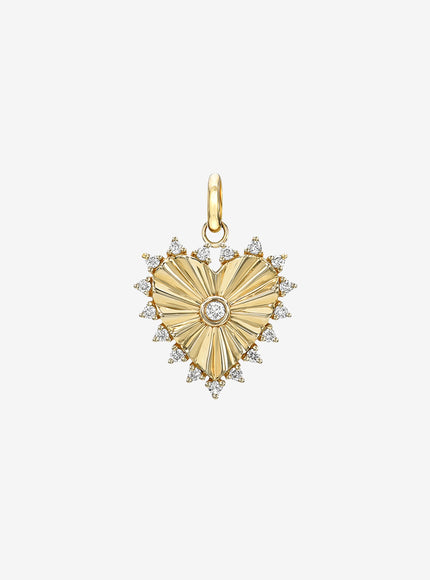Zoe Lev Diamond Framed Small Fluted Heart Pendant