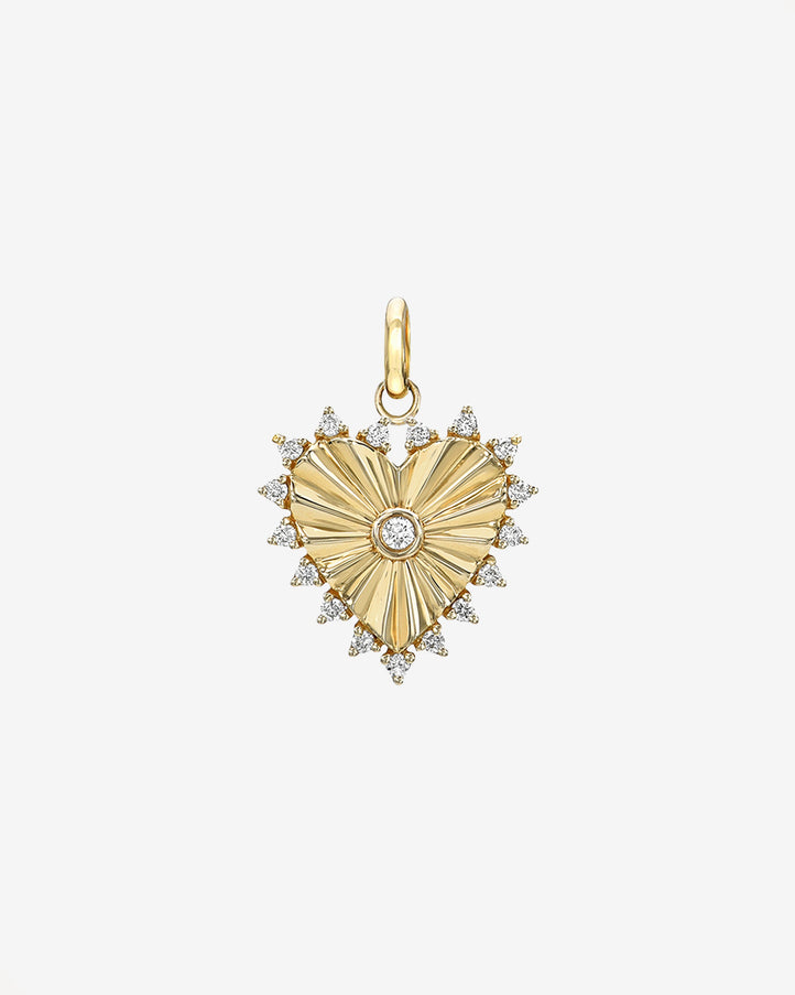 Zoe Lev Diamond Framed Small Fluted Heart Pendant