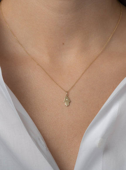 Zoe Lev 14K Gold Hamsa with Tiny Diamond Pendant