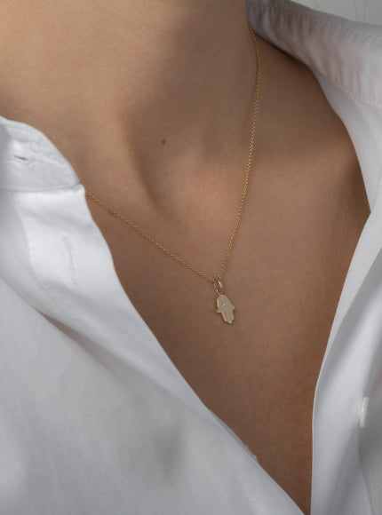 Zoe Lev 14K Gold Hamsa with Tiny Diamond Pendant