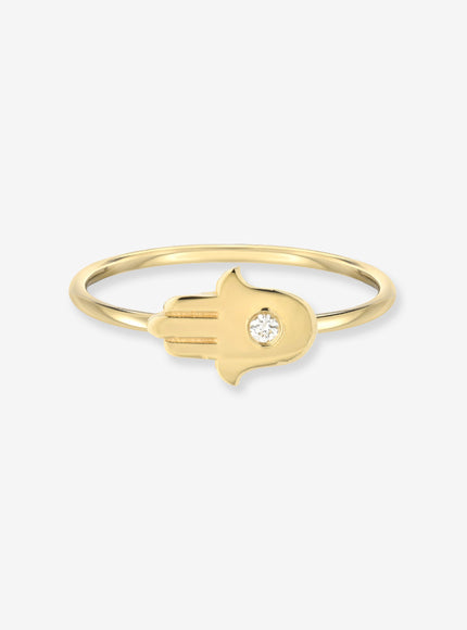 Zoe Lev 14K Gold Diamond Hamsa Ring