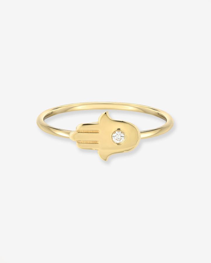 Zoe Lev 14K Gold Diamond Hamsa Ring