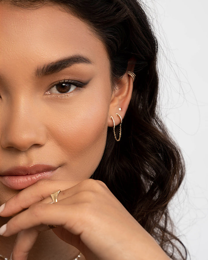 Zoe Lev Diamond Huggie Chain Earrings