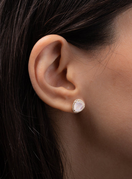 Zoe Lev Diamond Moonstone Stud Earrings