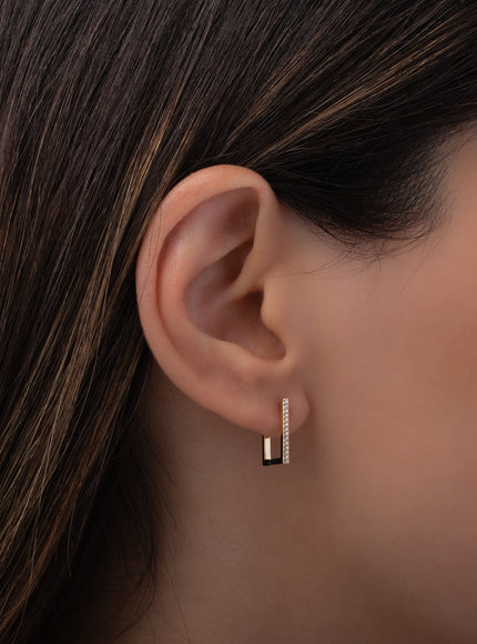 Zoe Lev Diamond Rectangle Huggie Earrings