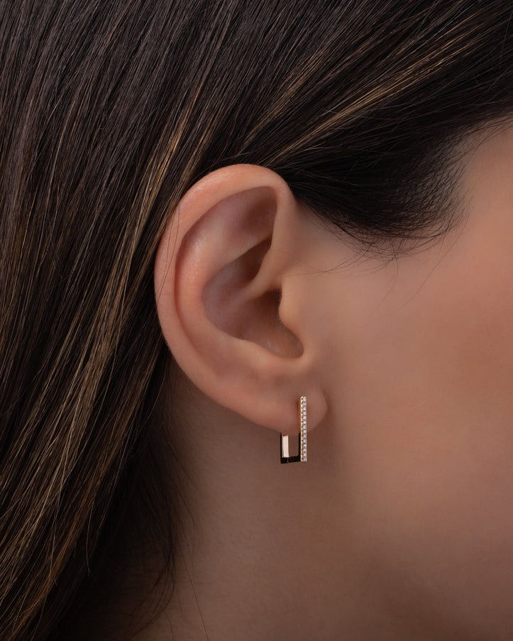 Zoe Lev Diamond Rectangle Huggie Earrings