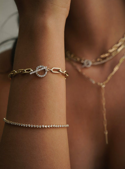 Zoe Lev 14K Gold Large Open Link Chain Bracelet with Diamond Toggle