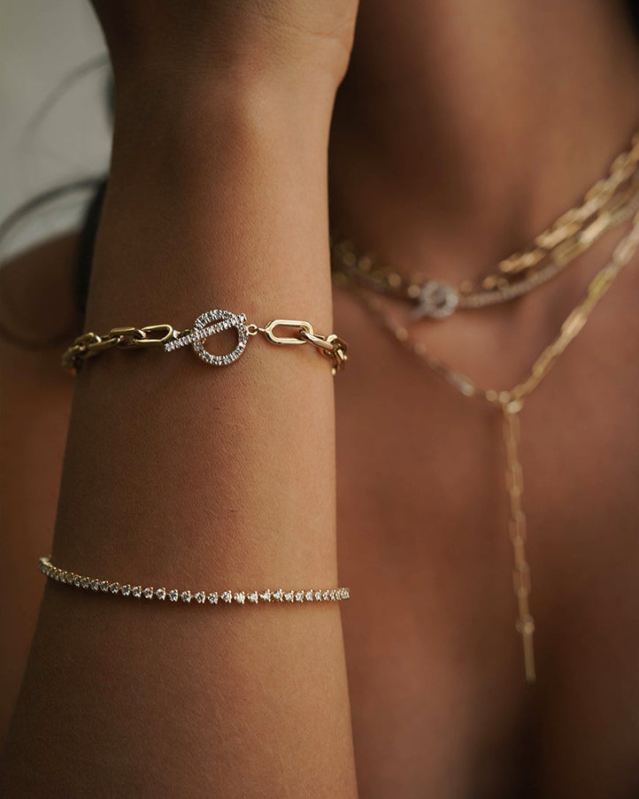 Zoe Lev 14K Gold Large Open Link Chain Bracelet with Diamond Toggle
