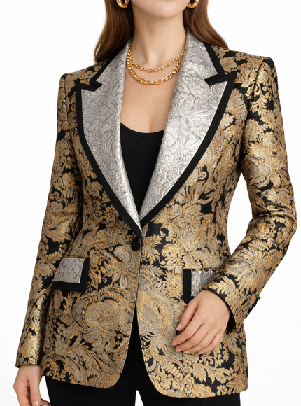 Dolce & Gabbana Floral Jacquard Blazer with Silver Lapel