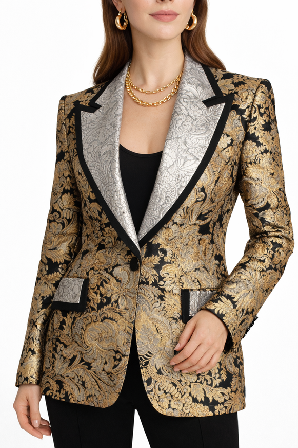 Dolce & Gabbana Floral Jacquard Blazer with Silver Lapel