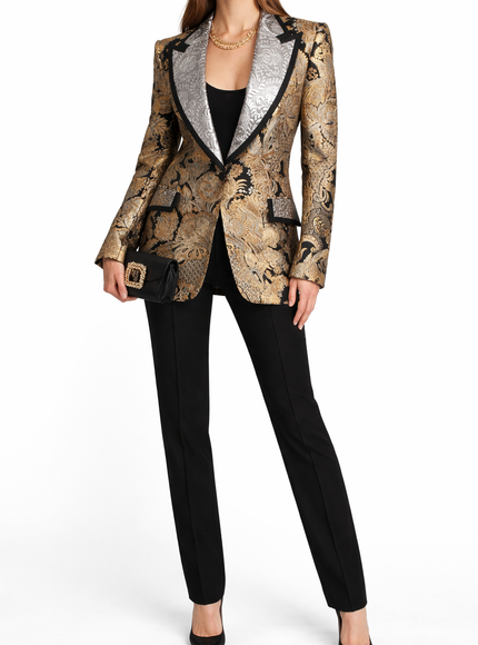 Dolce & Gabbana Floral Jacquard Blazer with Silver Lapel