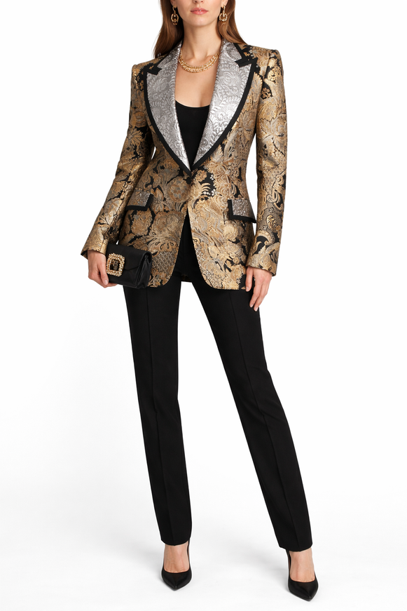 Dolce & Gabbana Floral Jacquard Blazer with Silver Lapel