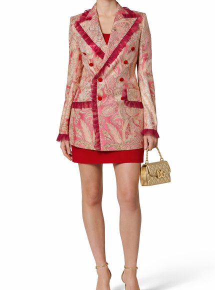 Dolce & Gabbana Pink & Gold Brocade Blazer Jacket