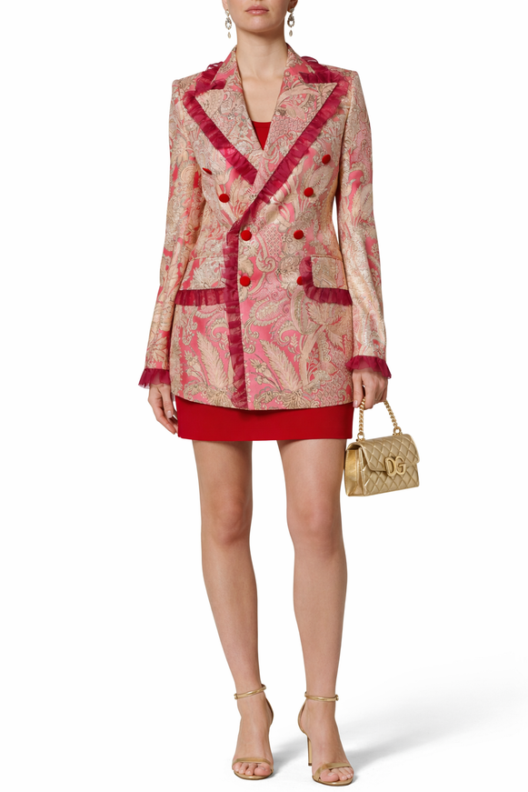 Dolce & Gabbana Pink & Gold Brocade Blazer Jacket