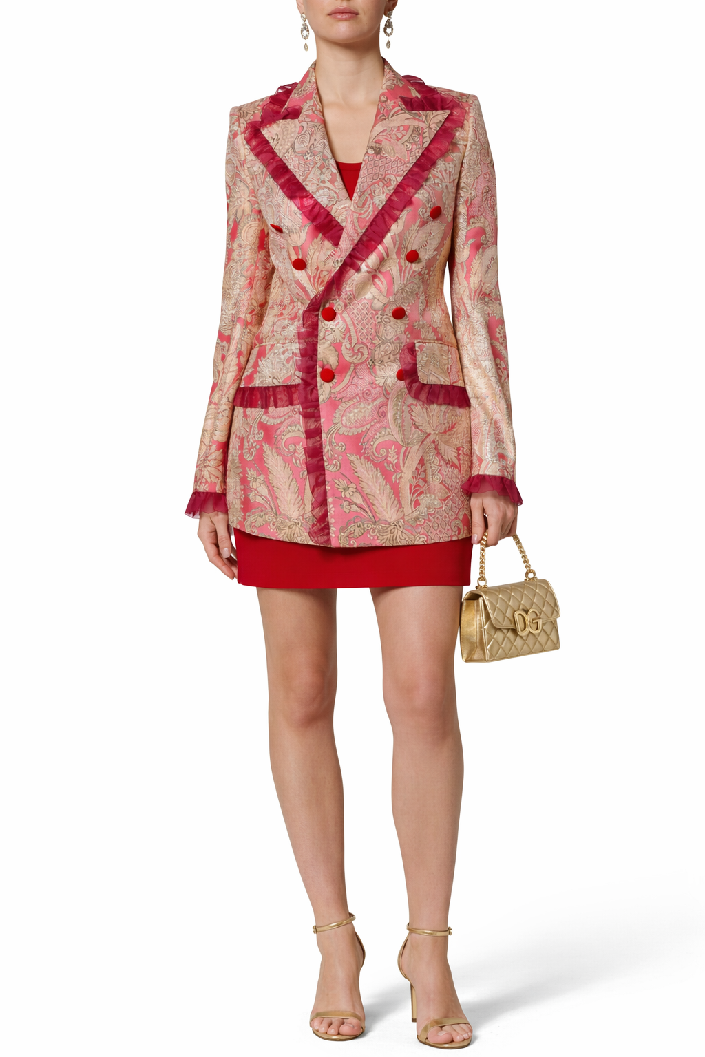Dolce & Gabbana Pink Gold Jacquard Nylon Coat Blazer Jacket IT38 | XS Dolce & Gabbana Pink Gold Jacquard Nylon Coat Blazer Jacket IT38 | XS