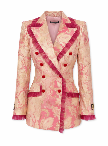 Dolce & Gabbana Pink & Gold Brocade Blazer Jacket