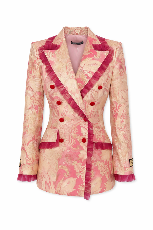 Dolce & Gabbana Pink & Gold Brocade Blazer Jacket