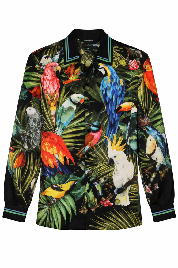 Dolce & Gabbana Tropical Birds Print Silk Men’s Shirt