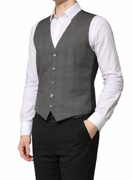 Dolce & Gabbana Gray Plaid Virgin Wool Formal Waistcoat Vest
