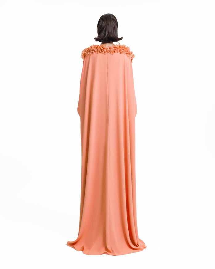 Gemy Maalouf Floral Embellished Neckline Kaftan