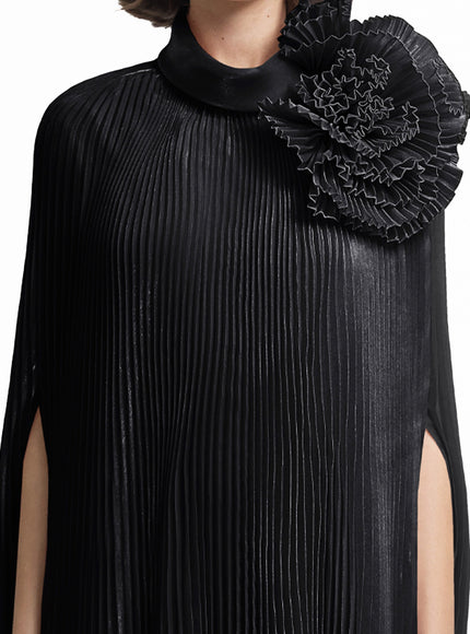 Gemy Maalouf Black Kaftan With Draped Flower