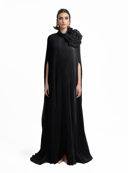Gemy Maalouf Black Kaftan With Draped Flower